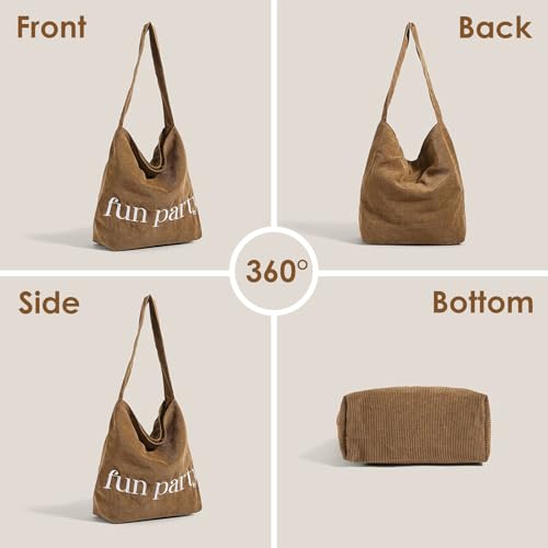 Image of Women Corduroy Tote Bag Hobo Casual Tote's Handbag Big Capacity Shoulder Bag with Pockets for Work