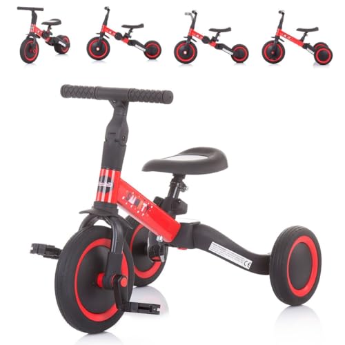 Chipolino Dreirad Smarty 2 in 1 Laufrad Gummireifen umbaubar Pedale verstellbar, Farbe:rot – Bild 3