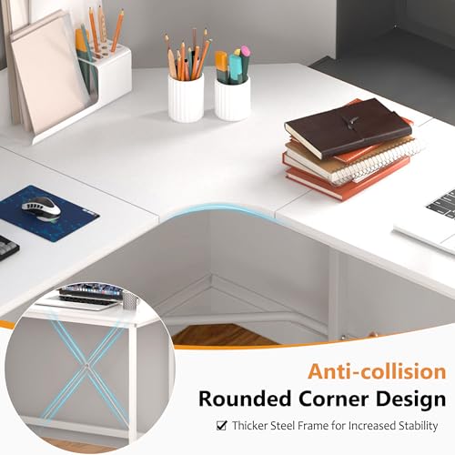 soges L Shaped Desk, 59inch L Desk Computer Corner Desk, Gaming Desk, Home Office Writing Desk, Space-Saving Workstation Desk, White - Thumbnail 5