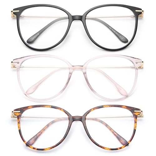 Image of Gaoye Round Blue Light Blocking Glasses | UV400 Protection, Round TR90 Frames, Metal Arms, Matching Soft Case, Black + Pink + Tea Leopard
