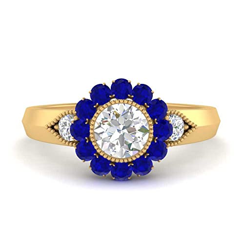 Image of Choose Your Gemstone Victorian Round Antique Engagement Ring Yellow Gold Plated Round Shape Vintage Engagement Rings Minimal Modern Design Birthday Gift Wedding Gift US Size 4 to 12