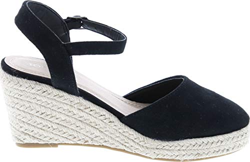 TOP Moda Wishing-5 Women's Closed Toe Buckle Strap Espedrilles Sandals,Black,10