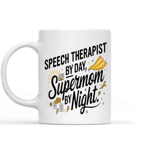 Gift Idea Funny Gift for Speech Therapist Mom,speech Therapist By Day By Night, Present for Mom, Coworkers, Friends 11 Oz White Ceramic Coffee Mug