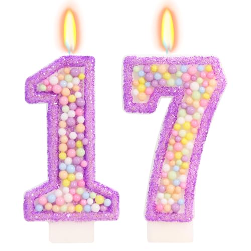FamGift Pastel Macaron Number 17 Candle, 17th Birthday Decorations for Girl