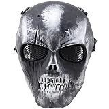 AQzxdc Herren Schädel Paintball Maske, Vollgesichts-Paintball Tactical Metal Mesh Augenschutz Atemschutzmaske, für Halloween Paintball Cosplay Party BBS Shooting Masquerade Ball,Mixed Colors
