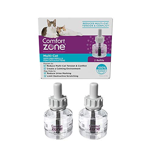 Comfort Zone Cat Calming MultiCat Diffuser Refill, Cat Pheromone Spray, 2 Pack, Original Formula