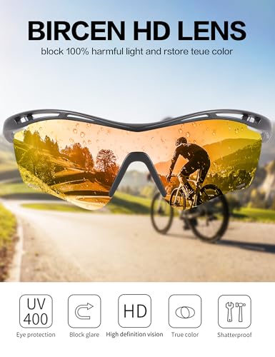 Image of BIRCEN Mens Polarized Sunglasses for Sports: TR90 Lightweight Sun Glasses Wrap Around Shades for Fishing Driving Cycling