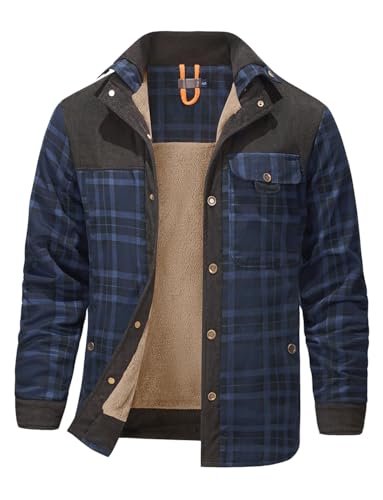 Haellun Men's Long Sleeve Sherpa Lined Shirt Jacket Flannel Plaid
