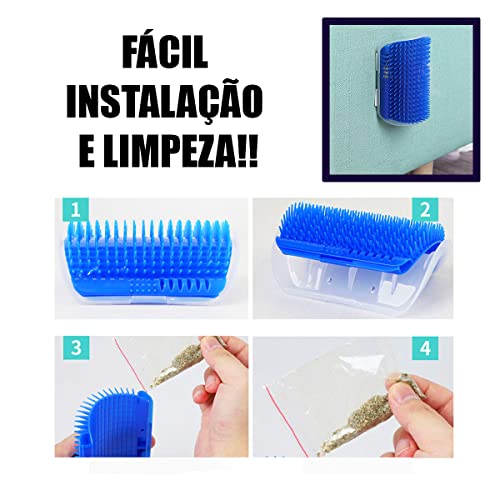 Auto Escova De Parede Tira Remove Os Pelos Dos Gatos Com Erva Catnip Massagem Azul Linha E Limpeza P