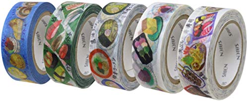 カミイソ 日本製 和紙 マスキングテープ SAIEN作家 5巻  セット 幅15mm×10m巻 デザインテープ リメイク アレンジ TR-1020