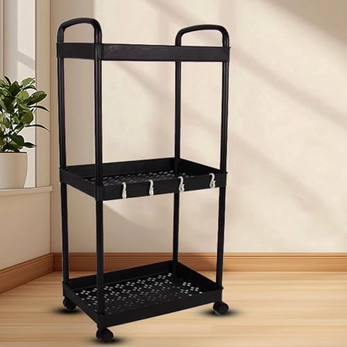 huiyoujiu Snack Cart, 3-Tier Trolley, A Multi-Functional Trolley Suitable For Kitchens, Bathrooms and Offices (Black) - Image 4