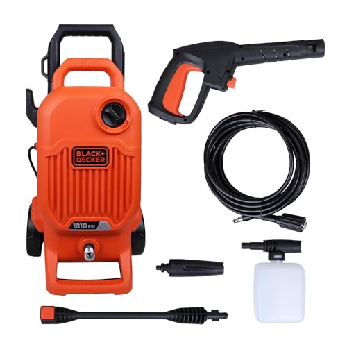 Image of Black + Decker Bepw1800T 1700W 1810 Psi 125 Bar Pressure Washer for Car, Bike, Home & Garden Cleaning Use with Multiple Accessories Included, 1 Year Warranty, Orange & Black
