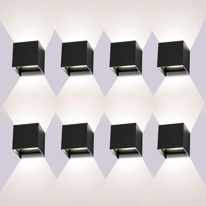 Ledmo 8 Apliques LED Exterior 12W 4000K IP65 Ángulo Ajustable Negro