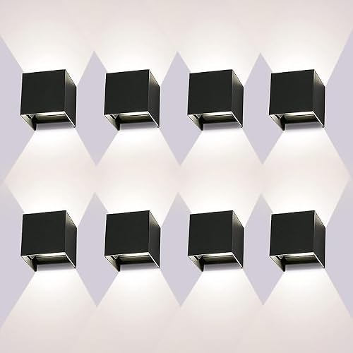 ledmo 8 Piezas Aplique Pared Exterior LED 12W 4000K IP65 Ángulo Ajustable | Ángulo regulable, carcasa negra, luz 4000K, aluminio mate, IP65 impermeable, balcón jardín terraza villa