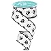 White Satin with Black Paw Prints 1.5" Wired Paw Print Ribbon 10 Yards / 30 Feet of 1.5 Inch Wire Edged Paw Print Ribbon