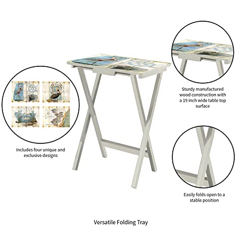 Cape Craftsmen Coastal Shore Bird Tv Dinner Tray | Set Of 4 | Foldable With Stand | Easy Storage Decorative Serving Tables For Home Activities #TOP2