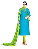ladyline Silk Embroidered Salwar Kameez Womens Ready to Wear with Chiffon Printed Dupatta (Size-54/ T-Blue)