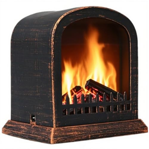 Electric Fireplace, Vintage Electric Fireplace Lantern with Realistic LED Flame Effect USB/Battery Operated for Christmas Home Tabletop Decor 5.7x4.5x6.3 inch