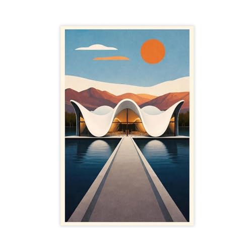 AUHUE Modern Architecture Art Print - Canvas Poster Paintings for Wall Art Decoration Living Room Office Unframe 12x18inch