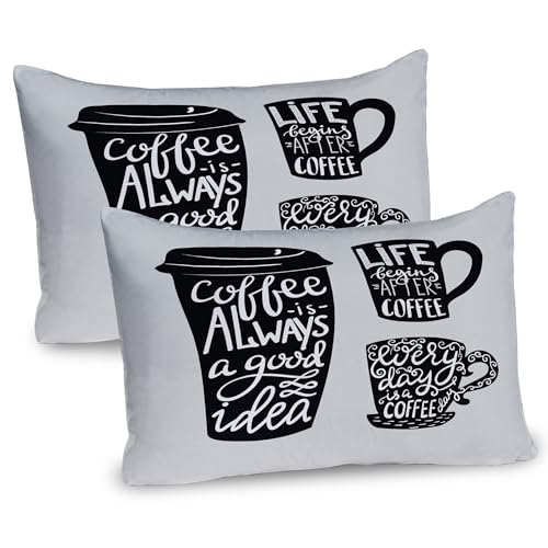 Ambesonne Coffee Pillow Sham Set of 2, Words About Coffee with Take Away Mug Cup Silhouette Drinking Addiction Theme, Quality Microfiber Bedding Item for All Seasons, 30