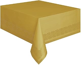 Unique Party 50180 - Plastic Lined White Paper Tablecloth, 9ft x 4.5ft