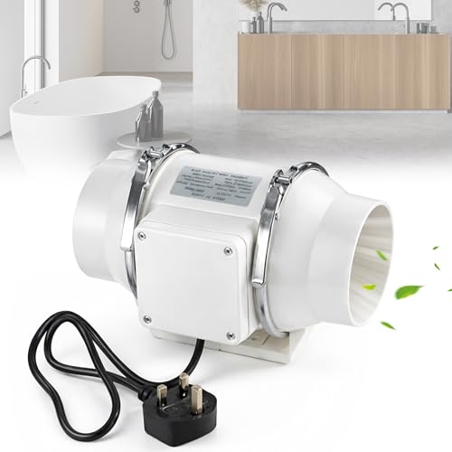 TVOOD 4 inch Inline Extractor Fan: 220m/h 40W 100mm Duct Inline Bathroom Extractor Fan Quiet Operation Inlines Fans for Kitchen Grow Tent Ventilation System