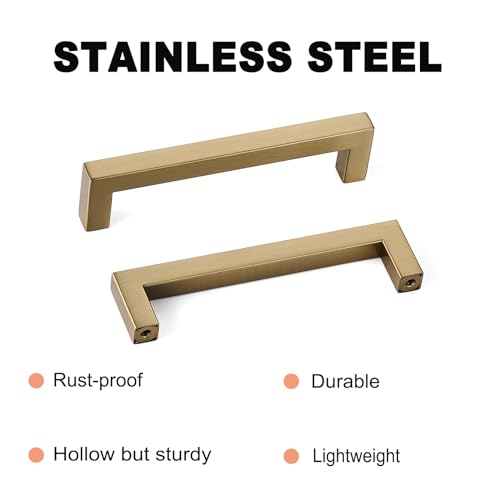 Aibeli 30 Pack Champagne Cabinet Pulls 5 Inch Hole Center Square Champagne Bronze Cabinet Handles Dresser Drawer Handles Stainless Steel Kitchen Handles for Cabinets Kitchen Hardware by Aibeli - Used condition - Image 3