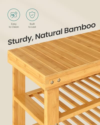 Image of SONGMICS Shoe Rack Bench, 4 Tier Bamboo Shoe Storage Organizer, Entryway Bench, for Living Room, Bathroom, Bedroom, 11.3 x 35.2 x 20.5 Inches, Light Bamboo ULBS390YL01