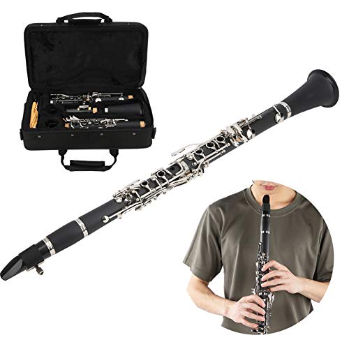 Strumento Musicale Clarinetto Chiave in Sib, Set Clarinetto 17 Chiavi in ​​Sib in Legno con Panno per Pulizia Scatola per Cacciavite a Lamella Strumento Musicale (BLACK)