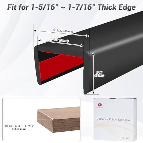 Rubber Edge Trim, 1-3/8 inch Wide U Channel Edge Trim, Big Size U Shaped Trim, Self Adhesive Edge Banding for Plywood, Woods, Doors, Shelf, Cabinet, Countertop, Length 20Ft, Black Gloss Finish - Image 3