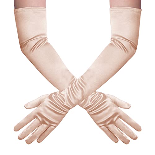 Guantes de satén elásticos que estilizan los brazos en bodas y fiestas