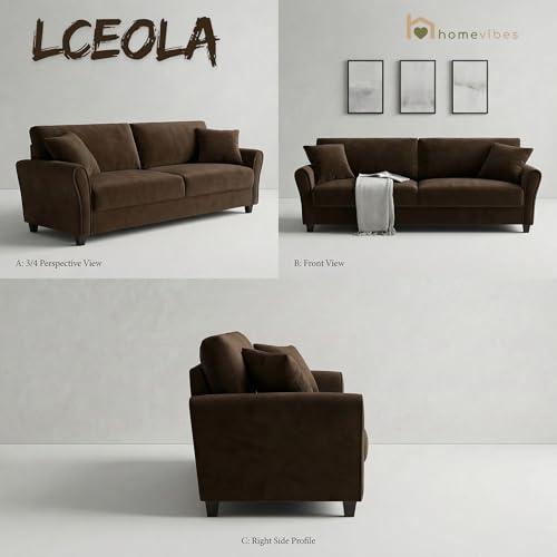 Image of 3 Seater lceola Premium Fabric Sofa |Stylish and Comfortable Living Room Furniture| Heavy Quality Sofa and Builtin| Throne of Comfort (Dark Brown, 3 Seater)