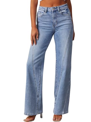 Womens Wide Leg High Waisted Jeans Stretchy Straight Loose Baggy Denim Pants