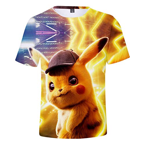 CIZEU Pikachu T-Shirt Bébé Enfant 3D Impression à Manches Courtes Film Détective Pikachu Costume ?Eclaire Detective 150