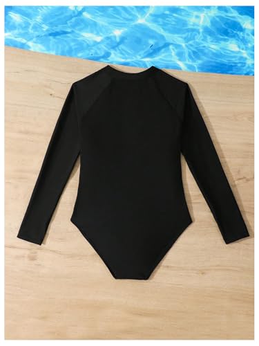 MakeMeChic Girl's One Piece Swimsuit Long Sleeve Crew Neck Zip Up Summer Bathing Suit2