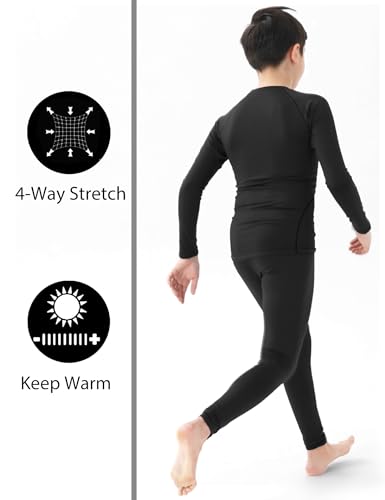 1/4 Pack Youth Boys Thermal Compression Shirts Long Sleeve Fleece Lined Athletic Base Layer Tops Undershirts for Kids4