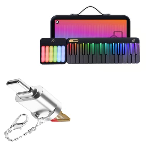 BoxWave Adapter Compatible with PopuMusic PopuPiano Smart Keyboard - Micro SD Card miniReader, USB Type-C OTG Reader USB3.0 Adapter Keychain - Metallic Silver