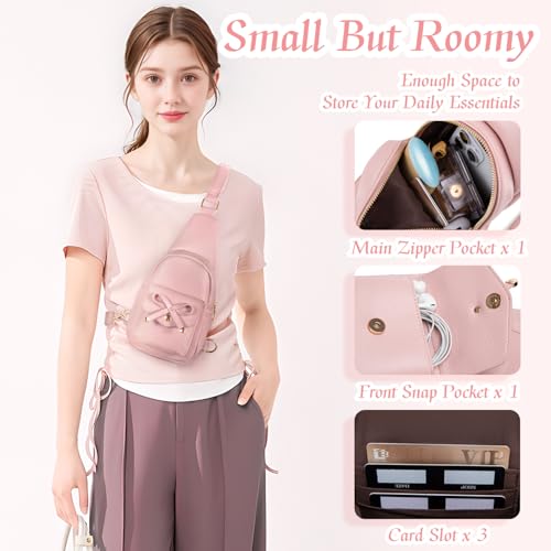 Viverte Small Sling Bag Crossbody Fanny Pack for Girls PU Leather Cross Body Purse for Women Cute Stuff Gifts for Teen Girls with Adjustable Strap (Pink) Viverte Small Sling Bag Crossbody Fanny Pack for Girls PU Leather Cross Body Purse for Women Cute Stuff Gifts for Teen Girls with Adjustable Strap (Pink) - Image 3