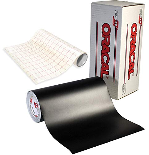 ORACAL Matte Black Adhesive Craft Vinyl Including Free Roll of Clear Transfer Paper (6 Foot x 12 Inch)