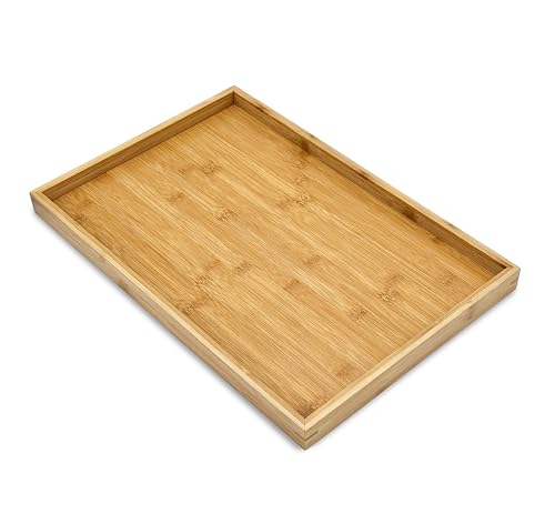 Bam & Boo Natural Bamboo Serving Tray Modern Rectangular (Bamboo, 17.75” x 11.8" x 1.2") for Food, Drinks, Decor, Vanity in Home, Kitchen, Bathroom, Coffee Table, Bed