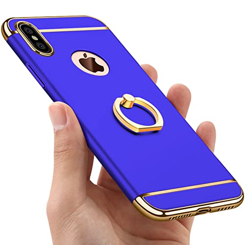 Duluqboba iPhone X ケース リング付き 耐衝撃 指紋防止 3パーツ式 保護カバー スタンド機能 360回転 PC 衝撃防止 レンズ保護 薄型 軽量 おしゃれ スリム 手触り良い アイフォンX ケース 青 AYS-12-9