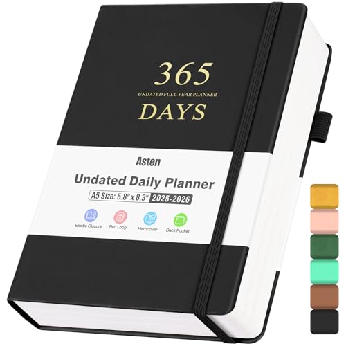 Asten Planner, Undated Daily Planner with To Do List, 365 Days Planner for ADHD Adult, Agenda Men, Hourly Planner Notebook for Goal Setting, Productivity Planner with Calendar, 8.3'' x 5.8'' (Black) - Cosy Home Interiors Asten Planner, Undated Daily Planner with To Do List, 365 Days Planner for ADHD Adult, Agenda Men, Hourly Planner Notebook for Goal Setting, Productivity Planner with Calendar, 8.3'' x 5.8'' (Black)