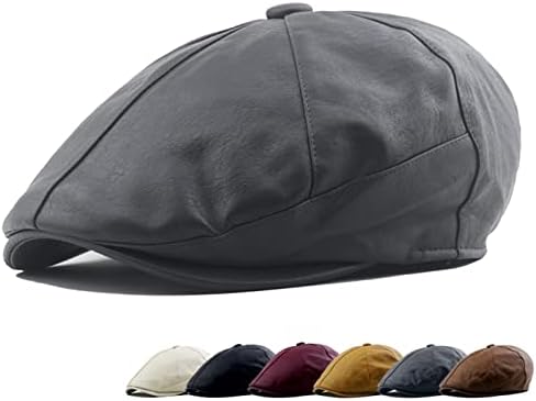 Fashion Men's Cap Classic Leather Newsboy Ivy Hat Caps for Men Flat Cap Irish Cabbie Gatsby Cap Fishing Cap Golf Cap, M Size Grey