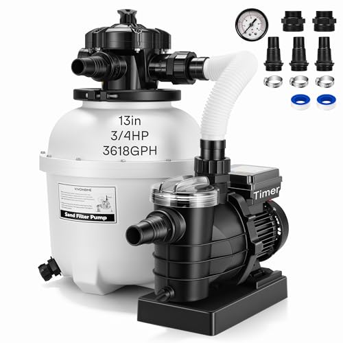 VIVOHOME 13 in Sand Filter Pump for Above Ground Pool, 0.75 HP 3618 GPH, Swimming Pool Filter System with 24H Timer & 6-Way Valve, High-Efficiency Filtration for Pools Up to 15,000 Gallons