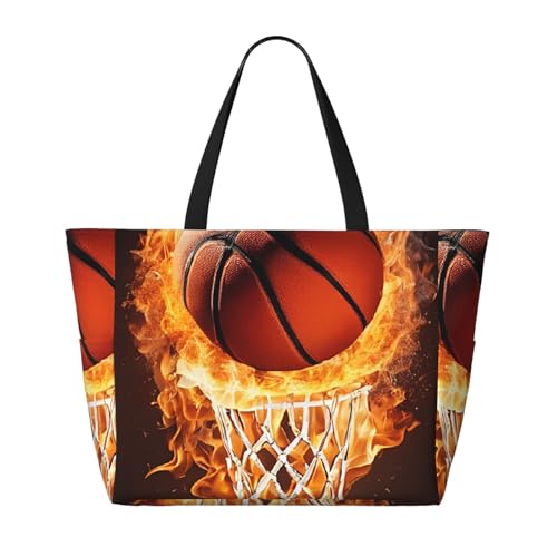 (Basketball) Large Beach Tote Bag for Women Waterproof Sandproof Travel Shoulder Bag with Pocket for Pool Vacation Weekend Gym2