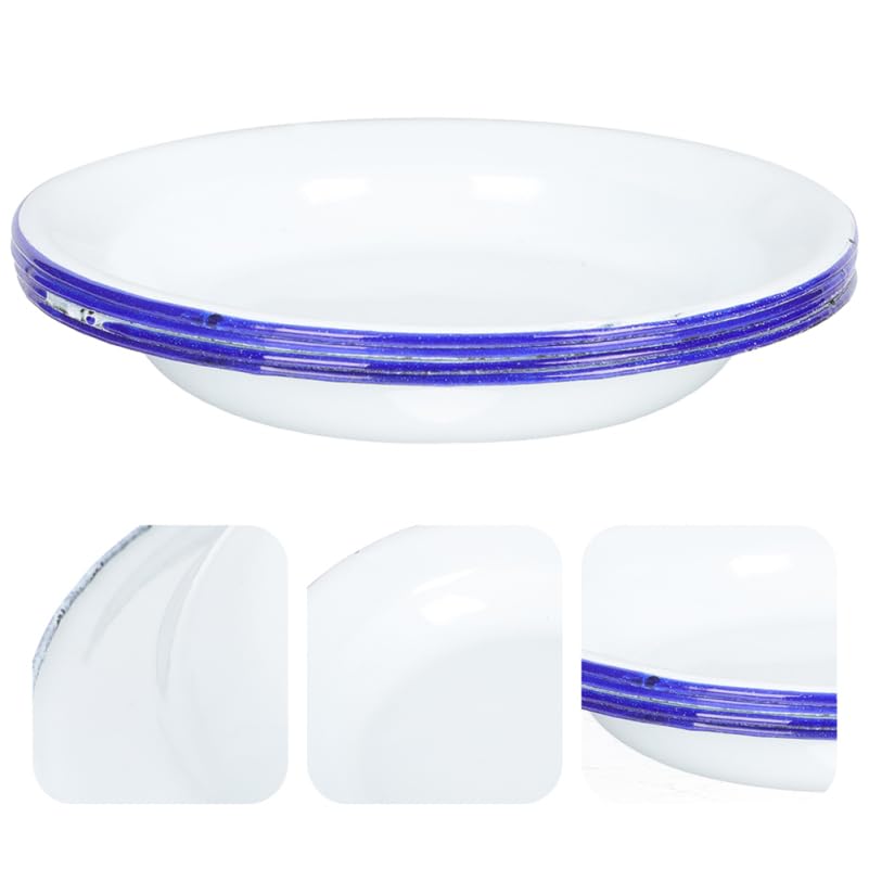 Assiettes en émail à bord bleu blanches lot de 4 résistantes Hemoton