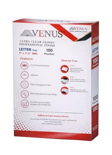 Image of VENUS High Glossy Thermal Lamination Pouch A4 Size (225 x 310 mm) 80 Micron 100 Pcs
