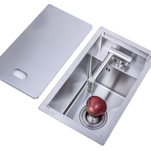 OIJKLA Fregadero de Barra Fregadero Oculto con Tapa Fregadero de Cocina Mini Fregadero para RV Grifo Plegable de Acero Inoxidable 304 Color Negro/Acero Inoxidable (B) (A 25x43cm)