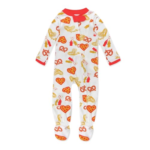 Image of HonestBaby Sleep and Play Footed Pajamas One-Piece Sleeper Jumpsuit Zip-Front Pjs Organic Cotton for Baby Boys, Unisex, Junk Food Lover, 0-3 Months