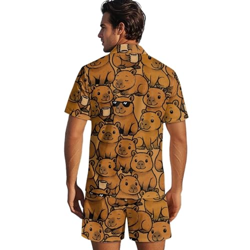 Mens Pajamas Set Summer Sleepwear Two Piece Outfits Soft Nightwear Button Down Top Shorts with Pockets, XS-5XL2